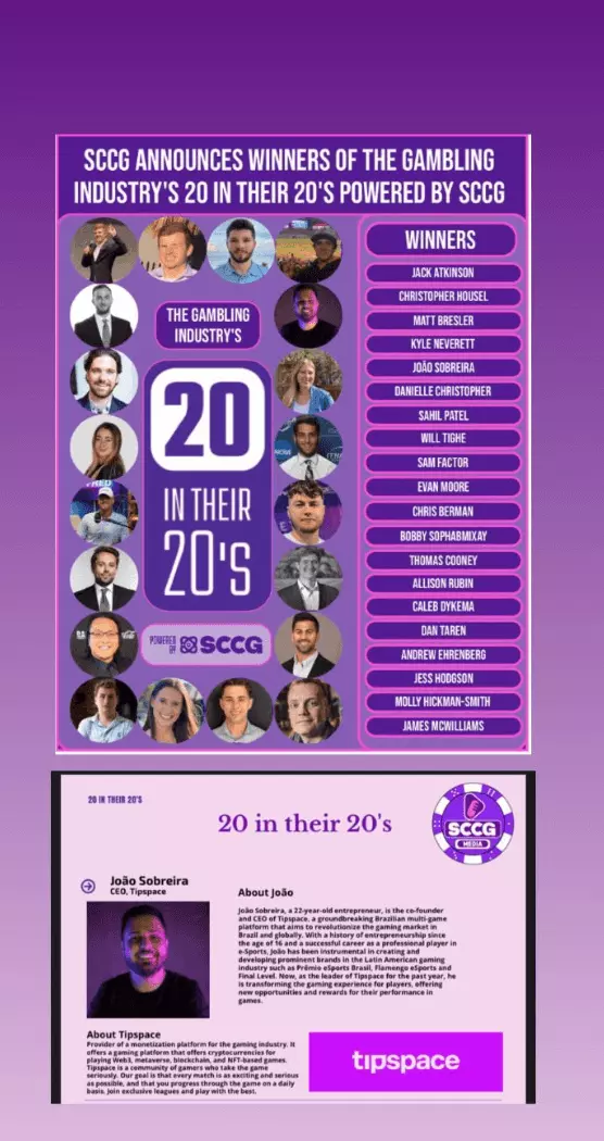 João Sobreira, founder of Tipspace, is the only Brazilian on the list of the “20 best executives in the iGaming industry”, a global award from SCCG