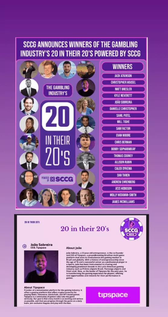 João Sobreira, founder of Tipspace, is the only Brazilian on the list of the “20 best executives in the iGaming industry”, a global award from SCCG João Sobreira, founder of Tipspace, is the only Brazilian on the list of the “20 best executives in the iGaming industry”, a global award from SCCG