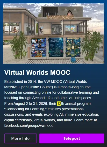 Virtual Worlds MOOC26 - Connecting in Virtual Worlds - Second Life